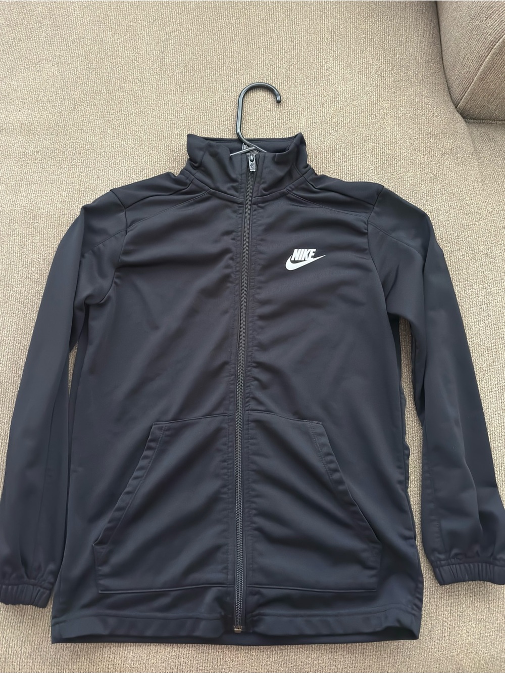 Nike Kids Black Full-Zip Athletic Jacket with White Logo